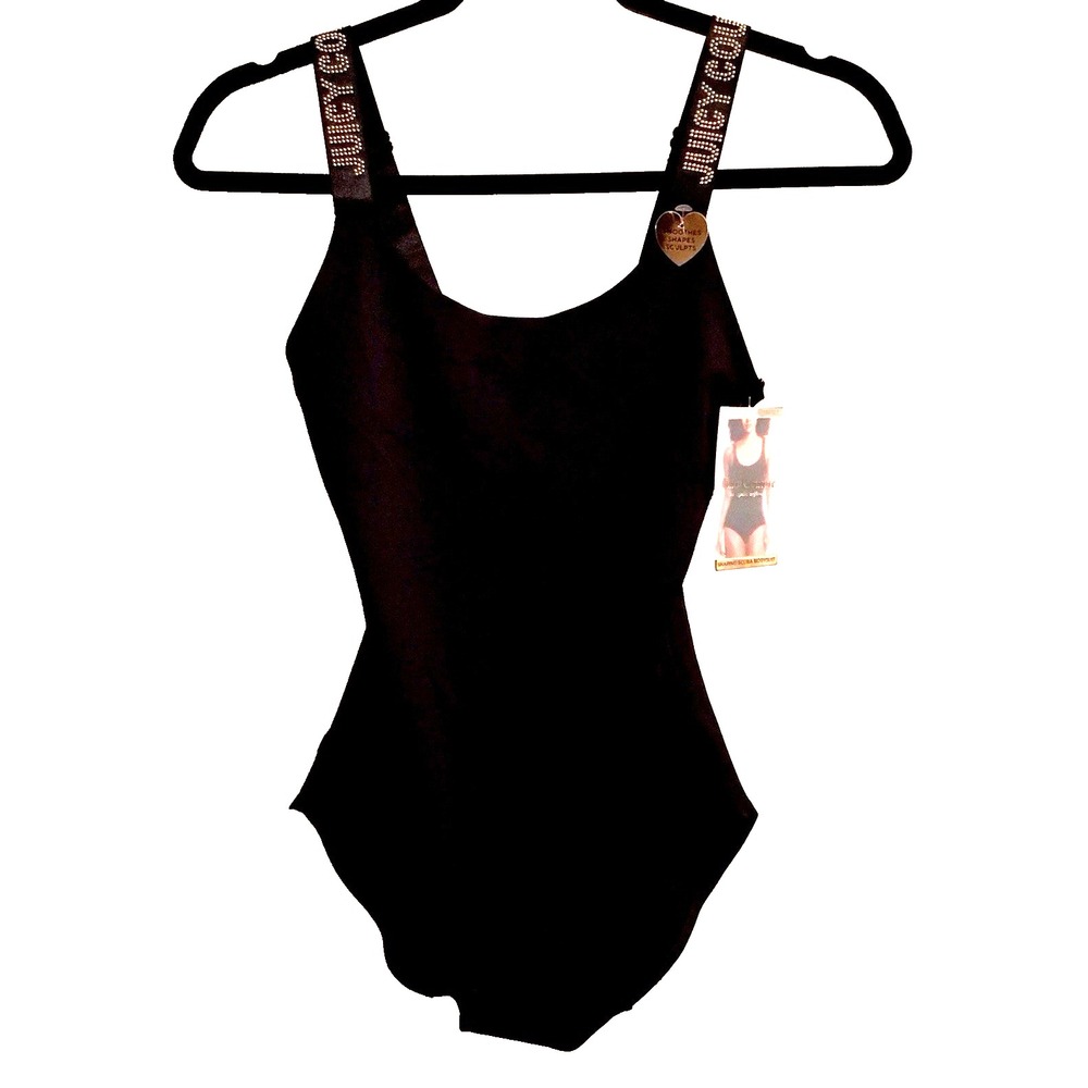 NWT Juicy Couture Shaping Scuba Bodysuit Sz S Black Gold Embellishments Logo